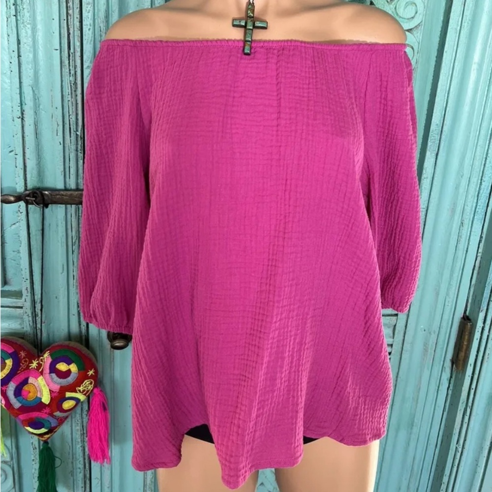 Eden And Olivia 💖 100% cotton Hot Pink Crinkle Crepe Tunic Top size XL